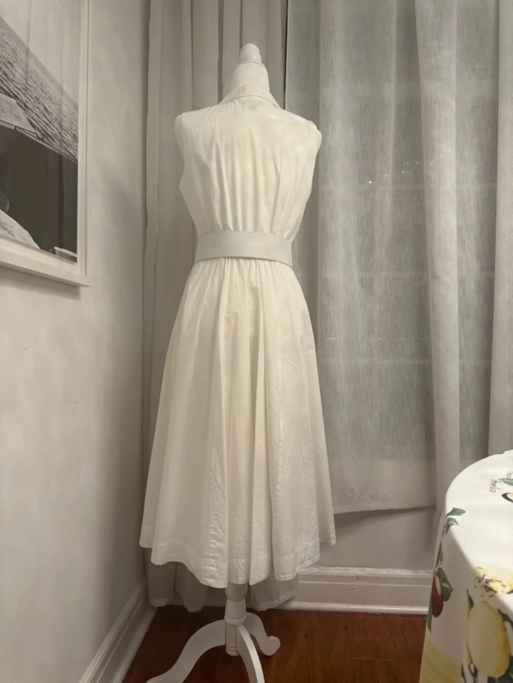 J. Crew Classic Sleeveless White Cotton Button-Front Midi Dress with Wide Belt - Picture 3 of 6